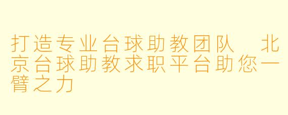 打造专业台球助教团队 北京台球助教求职平台助您一臂之力