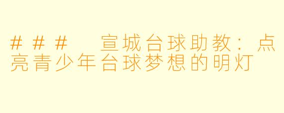 ### 宣城台球助教：点亮青少年台球梦想的明灯
