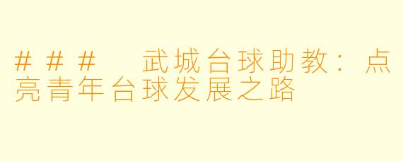 ### 武城台球助教：点亮青年台球发展之路