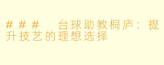 ### 台球助教桐庐:提升技艺的理想选择
