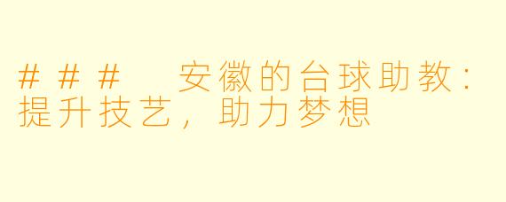 ### 安徽的台球助教：提升技艺，助力梦想