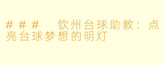 ### 钦州台球助教：点亮台球梦想的明灯