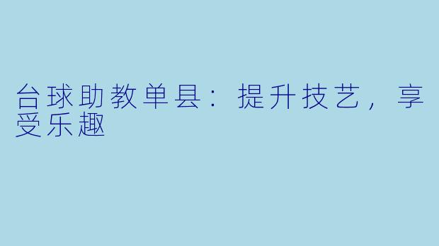 台球助教单县：提升技艺，享受乐趣