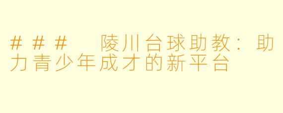### 陵川台球助教:助力青少年成才的新平台