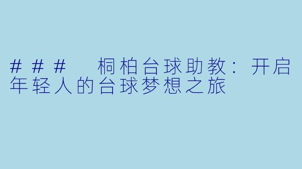 ### 桐柏台球助教:开启年轻人的台球梦想之旅