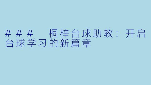 ### 桐梓台球助教:开启台球学习的新篇章