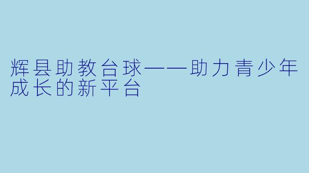 辉县助教台球——助力青少年成长的新平台