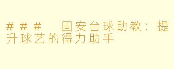 ### 固安台球助教：提升球艺的得力助手