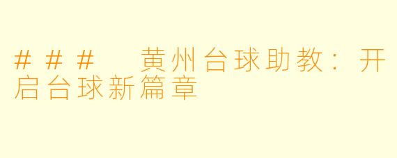 ### 黄州台球助教：开启台球新篇章