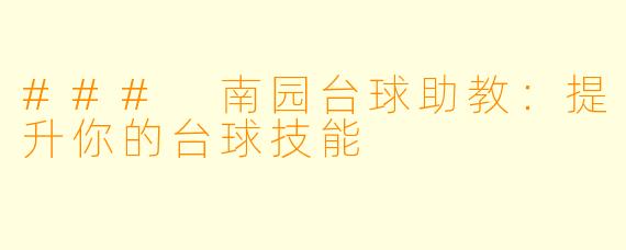 ### 南园台球助教：提升你的台球技能