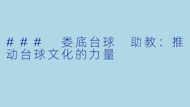 ### 娄底台球 助教：推动台球文化的力量