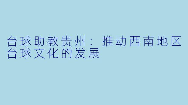 台球助教贵州：推动西南地区台球文化的发展