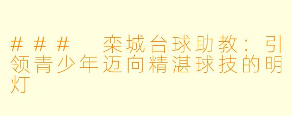 ### 栾城台球助教:引领青少年迈向精湛球技的明灯