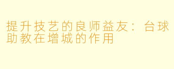 提升技艺的良师益友:台球助教在增城的作用