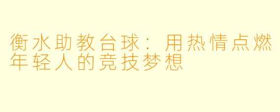 衡水助教台球：用热情点燃年轻人的竞技梦想