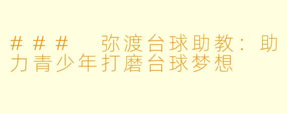 ### 弥渡台球助教：助力青少年打磨台球梦想