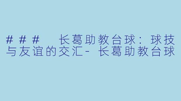 ### 长葛助教台球：球技与友谊的交汇