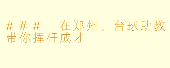 ### 在郑州，台球助教带你挥杆成才
