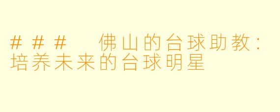 ### 佛山的台球助教：培养未来的台球明星