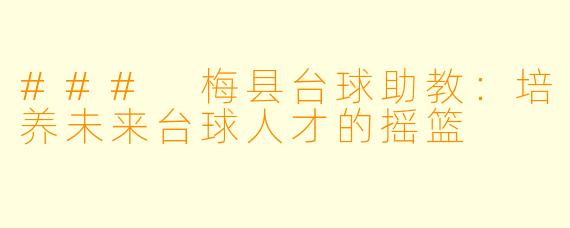### 梅县台球助教：培养未来台球人才的摇篮