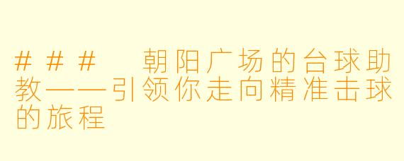 ### 朝阳广场的台球助教——引领你走向精准击球的旅程