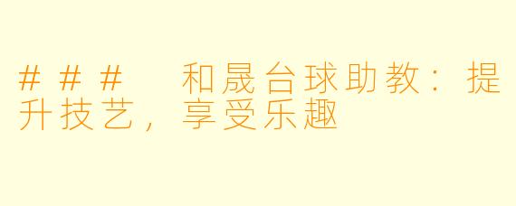 ### 和晟台球助教：提升技艺，享受乐趣