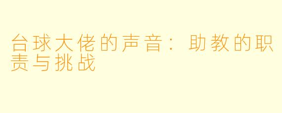 台球大佬的声音：助教的职责与挑战