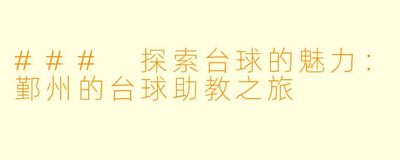 ### 探索台球的魅力：鄞州的台球助教之旅
