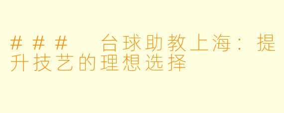 ### 台球助教上海：提升技艺的理想选择