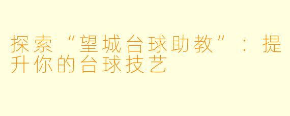 探索“望城台球助教”:提升你的台球技艺