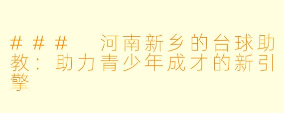 ### 河南新乡的台球助教：助力青少年成才的新引擎
