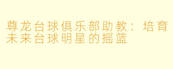 尊龙台球俱乐部助教:培育未来台球明星的摇篮