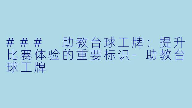### 助教台球工牌:提升比赛体验的重要标识