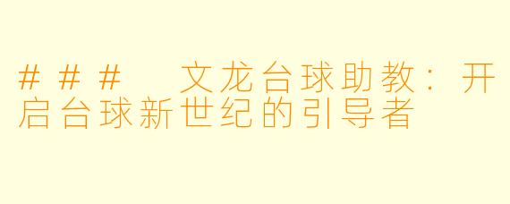 ### 文龙台球助教:开启台球新世纪的引导者