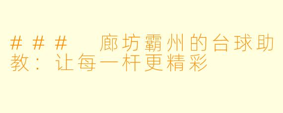 ### 廊坊霸州的台球助教：让每一杆更精彩