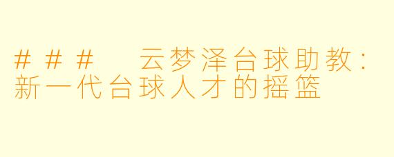 ### 云梦泽台球助教：新一代台球人才的摇篮