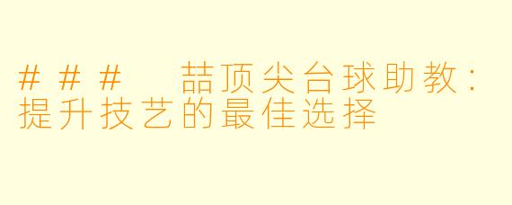 ### 喆顶尖台球助教:提升技艺的最佳选择