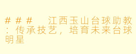### 江西玉山台球助教:传承技艺,培育未来台球明星