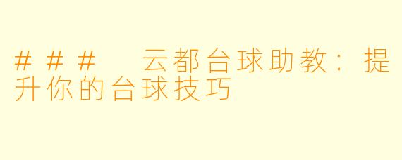 ### 云都台球助教:提升你的台球技巧