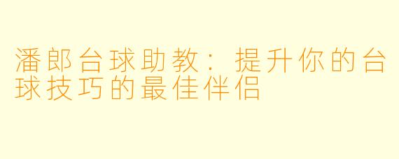 潘郎台球助教：提升你的台球技巧的最佳伴侣