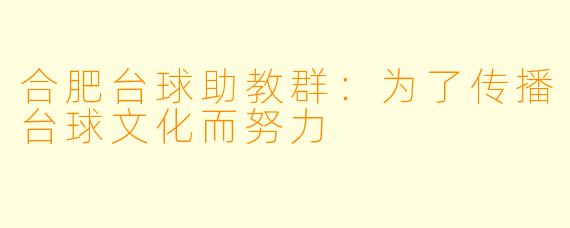 合肥台球助教群:为了传播台球文化而努力