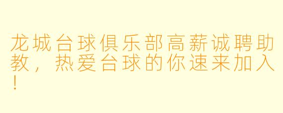 龙城台球俱乐部高薪诚聘助教，热爱台球的你速来加入！