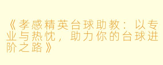 《孝感精英台球助教：以专业与热忱，助力你的台球进阶之路》