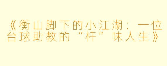 《衡山脚下的小江湖：一位台球助教的“杆”味人生》