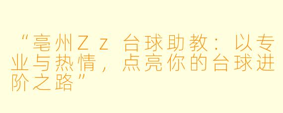 “亳州Zz台球助教：以专业与热情，点亮你的台球进阶之路”