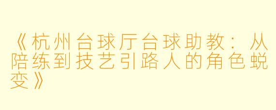 《杭州台球厅台球助教：从陪练到技艺引路人的角色蜕变》