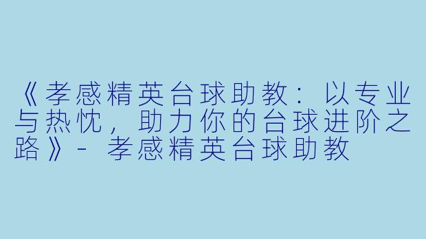 《孝感精英台球助教：以专业与热忱，助力你的台球进阶之路》-孝感精英台球助教