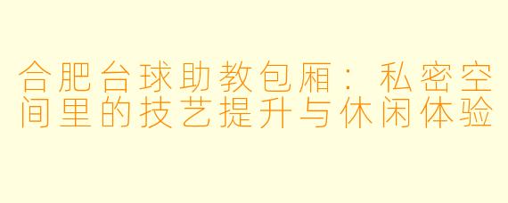 合肥台球助教包厢:私密空间里的技艺提升与休闲体验