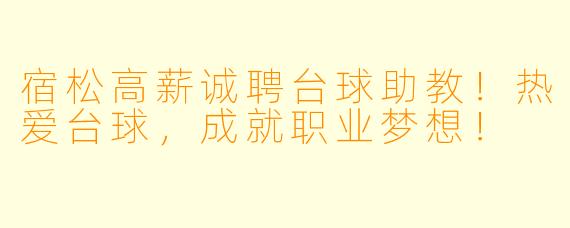 宿松高薪诚聘台球助教！热爱台球，成就职业梦想！