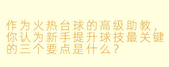 作为火热台球的高级助教，你认为新手提升球技最关键的三个要点是什么？